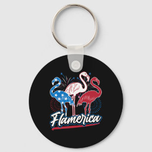 Funny Flamingo 4th Of July Patriotic American Flag Key Ring