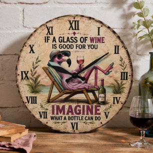 Funny Flamingo Beach Large Clock