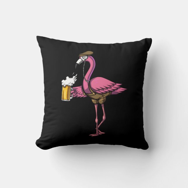 Funny Flamingo Bird Drinking Beer Party Cushion (Front)