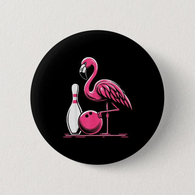 Funny Flamingo Bowling N Bowl Bowler  6 Cm Round Badge (Front)