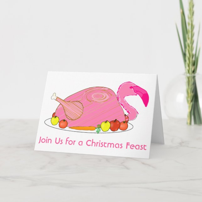 Funny Flamingo Christmas Dinner Holiday Card (Front)