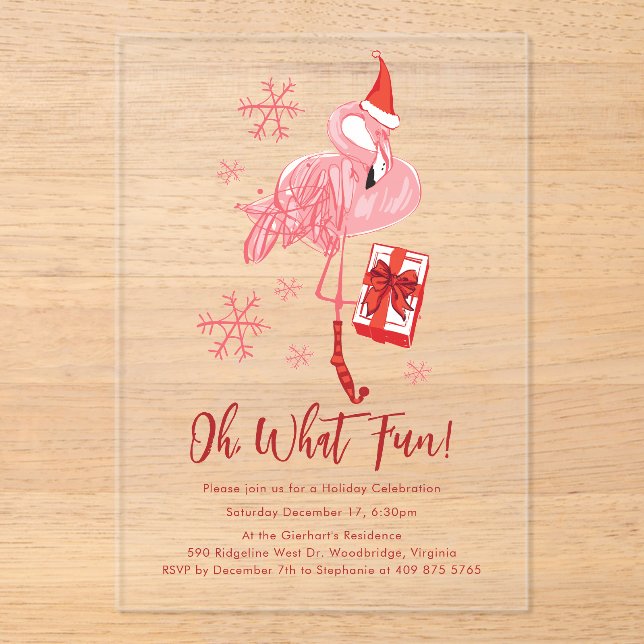 Funny Flamingo Christmas Holiday Party Acrylic Invitations (Front)