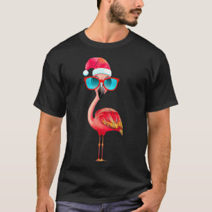 Funny Flamingo Christmas Santa Hat Sunglasses Summ T-Shirt