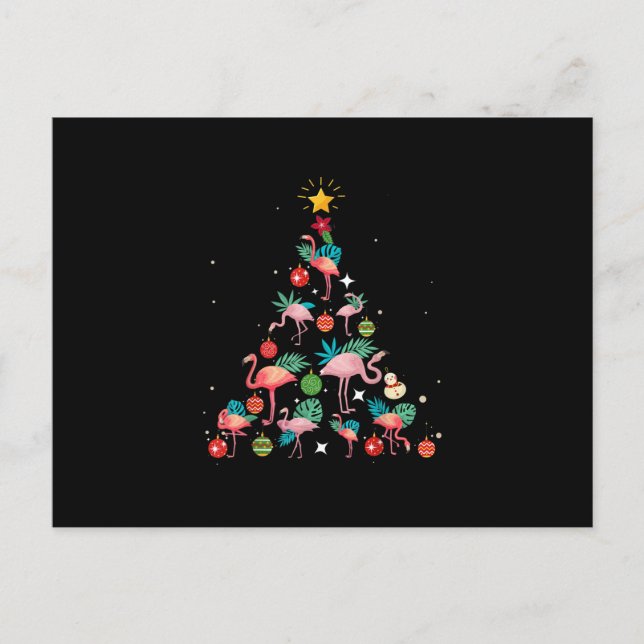 Funny Flamingo Christmas Tree Announcement Postcard (Front)