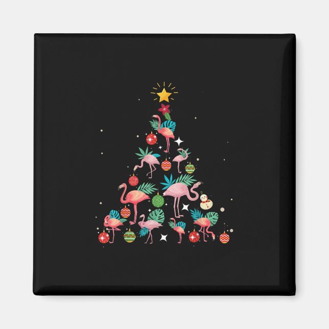 Funny Flamingo Christmas Tree Magnet (Front)