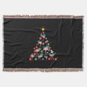 Funny Flamingo Christmas Tree Throw Blanket