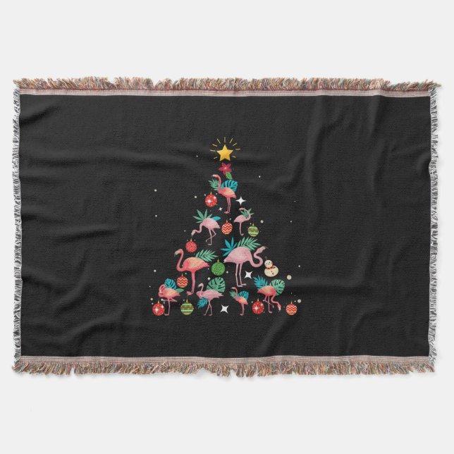 Funny Flamingo Christmas Tree Throw Blanket (Front)