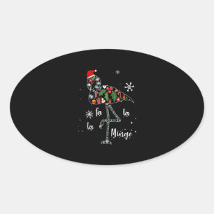 Funny Flamingo Christmas Xmas Oval Sticker