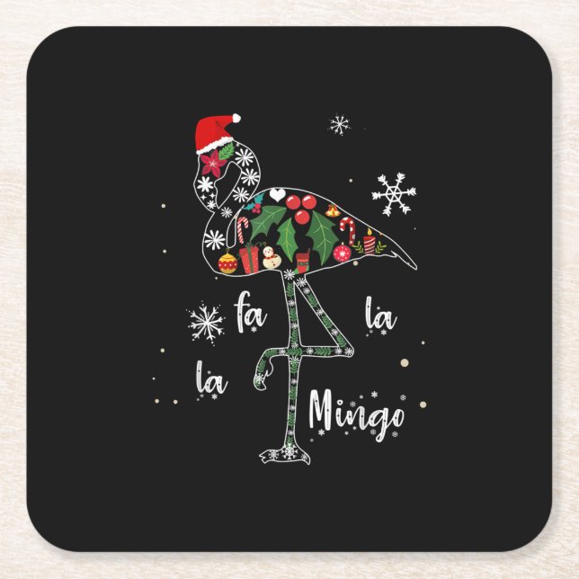 Funny Flamingo Christmas Xmas Square Paper Coaster (Front)