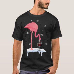 Funny Flamingo Drinking Wine On Christmas Xmas Paj T-Shirt