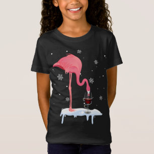 Funny Flamingo Drinking Wine On Christmas Xmas Paj T-Shirt