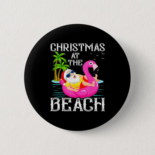Funny Flamingo Float Santa Claus Christmas At The  6 Cm Round Badge (Front)