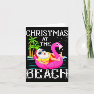 Funny Flamingo Float Santa Claus Christmas At The Card
