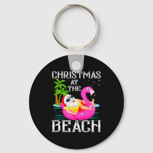 Funny Flamingo Float Santa Claus Christmas At The Key Ring