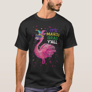 Funny Flamingo Jester Hat Beads Mask It's Mardi Gr T-Shirt