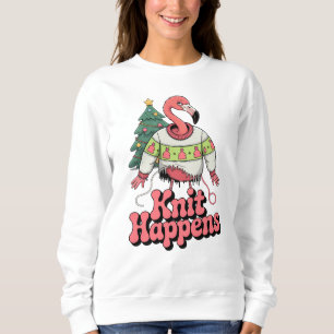 Funny Flamingo Knit Happens Ugly Christmas Sweater
