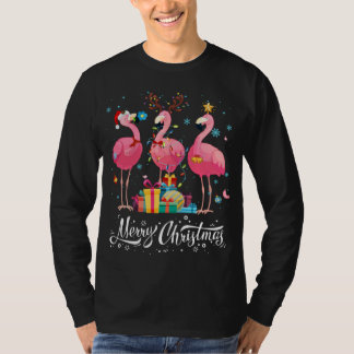 Funny Flamingo Lights Santa Hat Sweater Xmas Tree