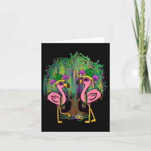 Funny Flamingo Mardi Gras Carnival Beads Tree Jest Card