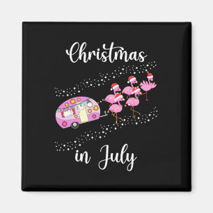 Funny Flamingo Pink Retro Camping Car Christmas In Magnet