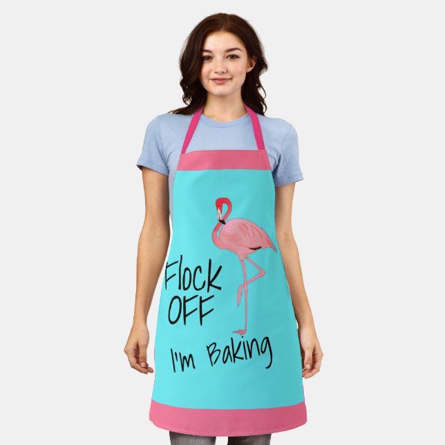 Funny Flamingo Retirement Quote Retro Pink Blue Apron (Worn)