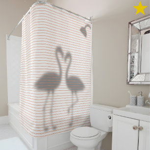 Funny Flamingo Shadow Pink Stripe Shower Curtain