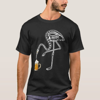 Funny Flamingo Skeleton Drinking Beer Team Costume T-Shirt