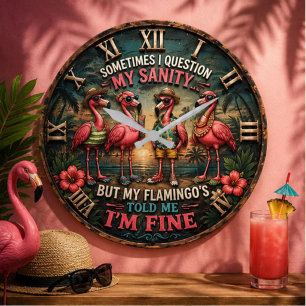 Funny Flamingo Tropical Humorous Beach House Large Clock