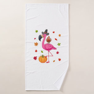 Funny Flamingo Turkey Thanksgiving Pumpkin  Bath Towel