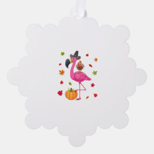 Funny Flamingo Turkey Thanksgiving Pumpkin Tree Decoration Card