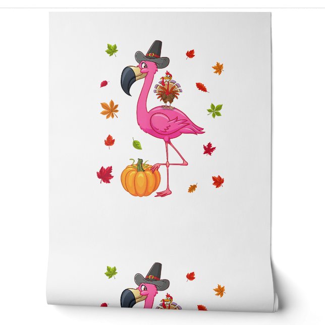 Funny Flamingo Turkey Thanksgiving Pumpkin  Wallpaper (Unrolling)