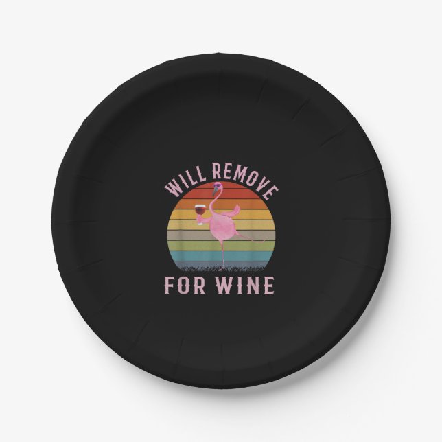 Funny Flamingo Will Remove Wine Cute Flamingo Love Paper Plate (Front)