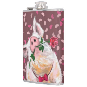 Funny Flask Gentleman Pig with Rose