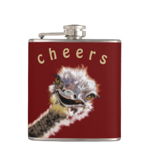 Funny Flask Playful Ostrich Cheers - Custom Text