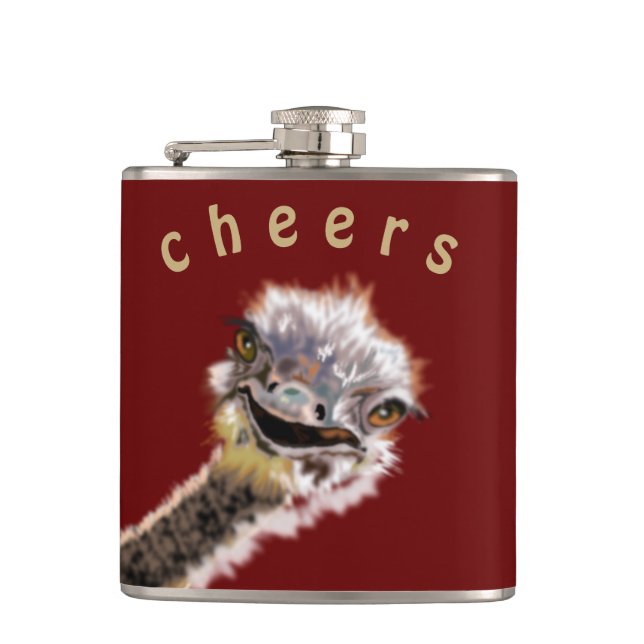 Funny Flask Playful Ostrich Cheers - Custom Text (Front)