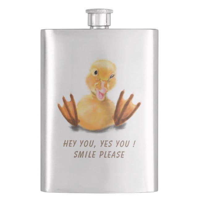 Funny Flask with Happy Duck - Custom Text (Front)
