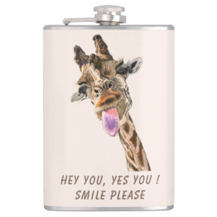 Funny Flask with Playful Giraffe Smile Custom Text