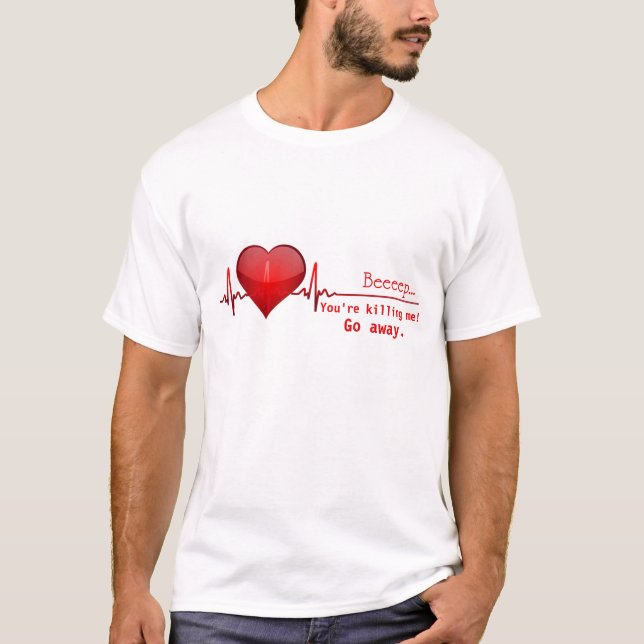 Funny Flatlining Heart Beat Humour T-Shirt (Front)