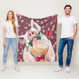 Funny Fleece Blanket Gentleman Pig with Rose