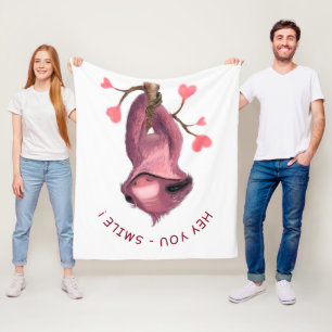 Funny Fleece Blanket Happy Sloth Smile Custom Text