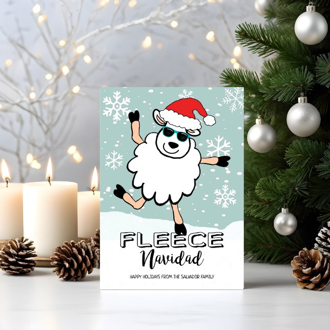 Funny Fleece Navidad Dancing Sheep Santa Christmas Holiday Card (Creator Uploaded)