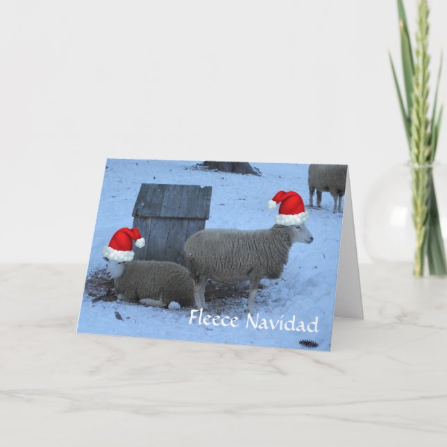 Funny Fleece Navidad Ewe Sheep Christmas Card (Front)