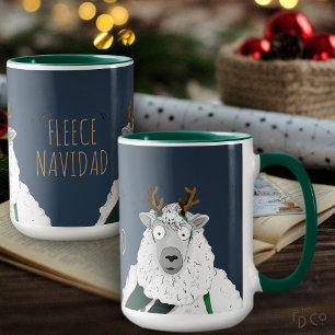 Funny 'Fleece Navidad' Sheep Cartoon Blue Grey Mug