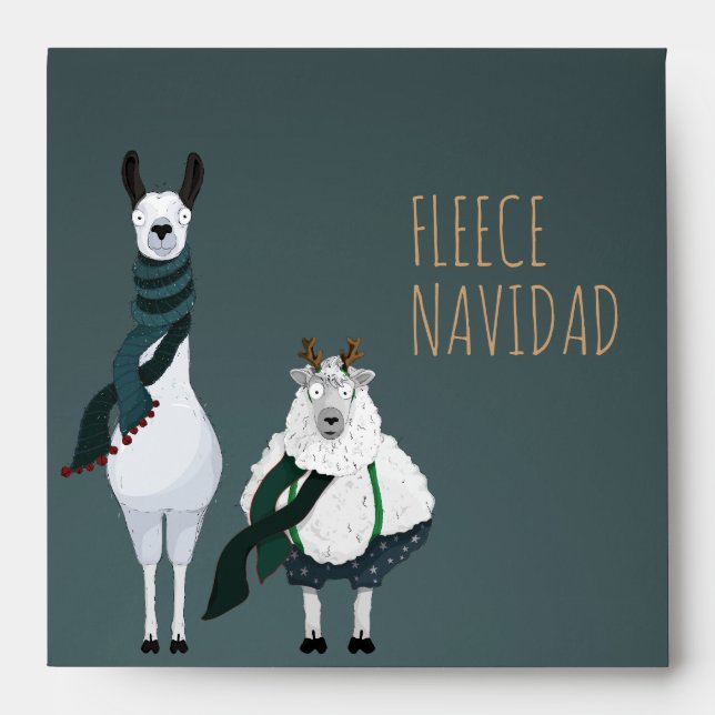 Funny Fleece Navidad Turquoise Grey Customizable Envelope (Front)