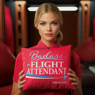 Funny Flight Attendant Badass Personalised Red Cushion