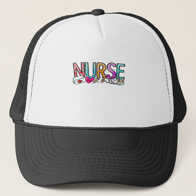 Funny Flight Nurse By Day Witch By Night Halloween Trucker Hat (Front)