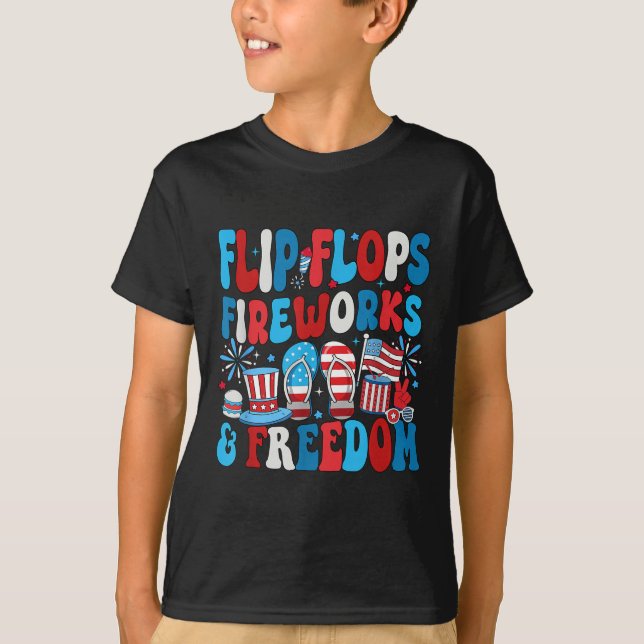 Funny Flip Flops Fireworks And Freedom Independenc T-Shirt (Front)