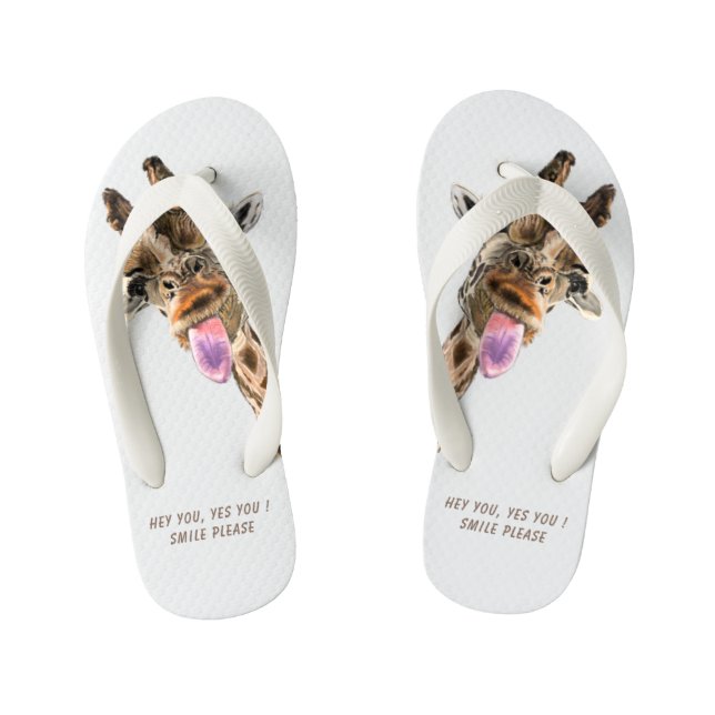 Funny Flip Flops with Playful Giraffe - Smile (Footbed)