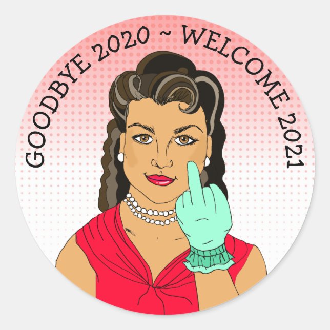 Funny Flipping the Bird Ethnic Retro Lady Classic Round Sticker (Front)