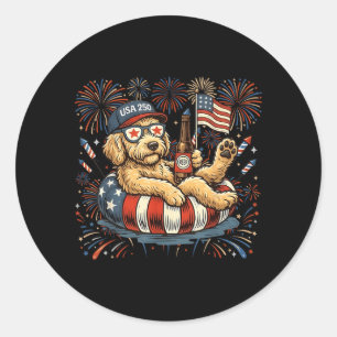 Funny Floating Goldendoodle Patriotic Dogs Classic Round Sticker