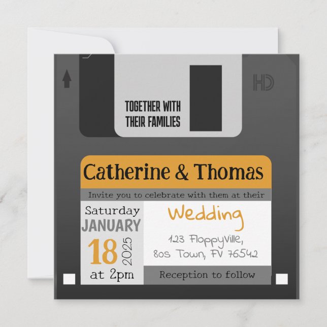 Funny Floppy Disc 80s 90s Wedding Invitation (Front)